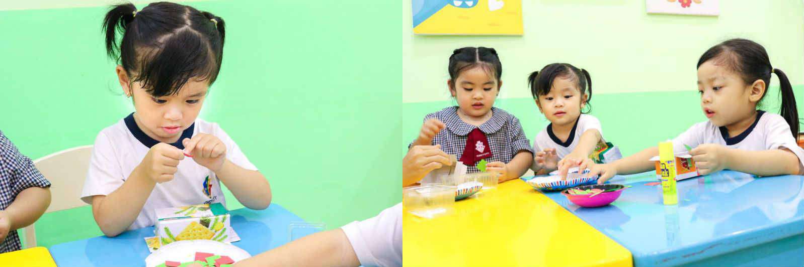 Tiết học tạo hình chiếc giỏ màu sắc đựng trái cây