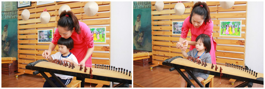 Học sinh Kindy City làm quen nhạc cụ dân tộc