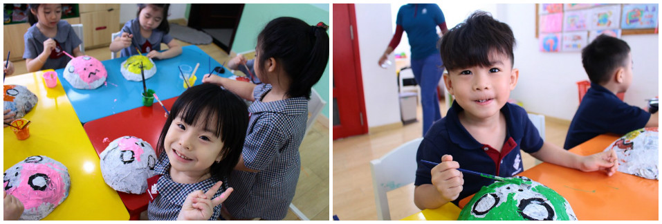 Học sinh Kindy City làm mặt nạ Halloween