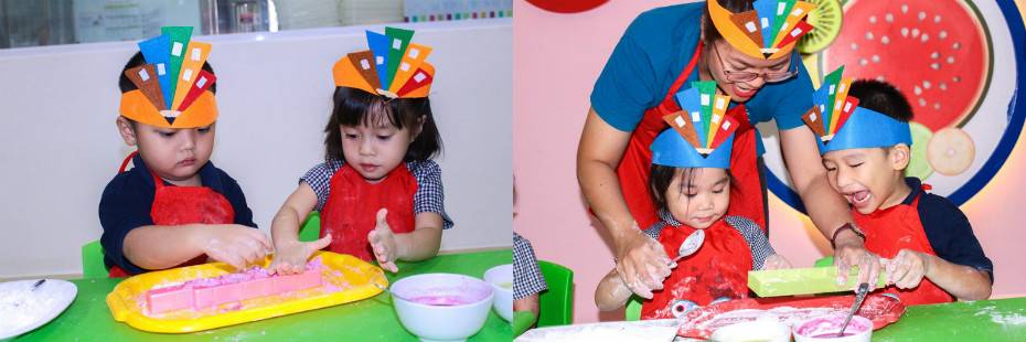 Trẻ Kindy City làm bánh in đón Trung Thu