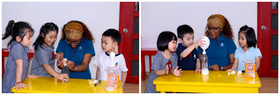 Thí nghiệm cùng cô giáo nước ngoài tại trường Mầm non Quốc tế Kindy City Thí nghiệm cùng cô giáo nước ngoài