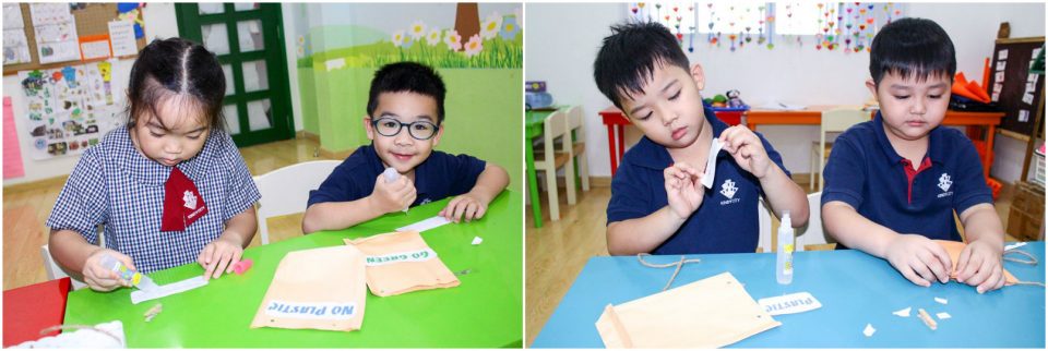 Học sinh Kindy City làm túi giấy thay thế túi Nylon Học sinh Kindy City làm túi giấy thay thế túi Nylon