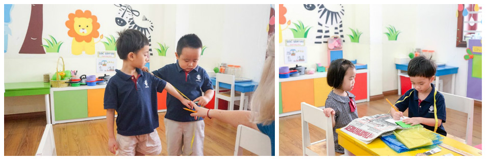 Học sinh Kindy City làm thợ may đồ tái chế Học sinh Kindy City làm thợ may đồ tái chế