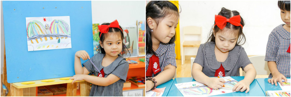 Các em tự tin lên thuyết trình trước lớp về bức tranh của mình.