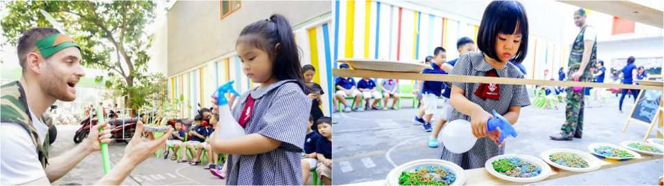 Các em tập cách tưới cây với lượng nước vừa đủ